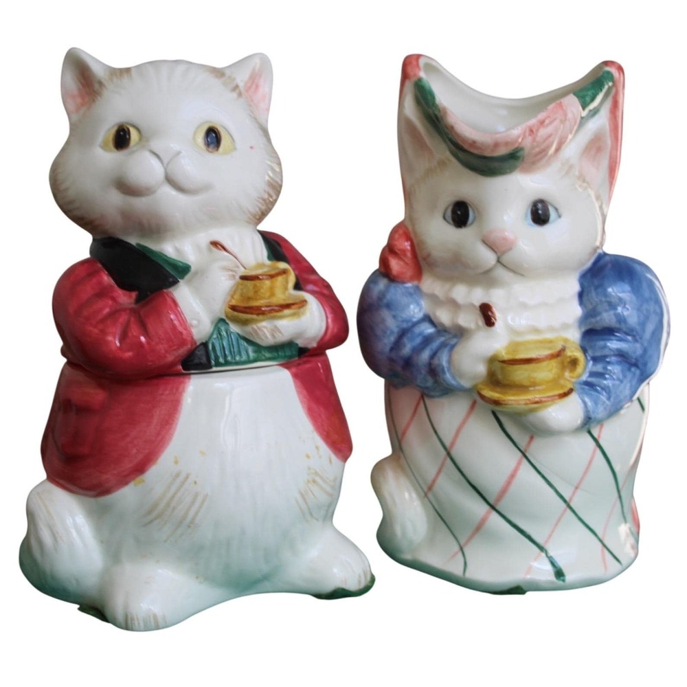 Fitz‎ & Floyd Formal Kitty Cat Creamer and Sugar Bowl Pair Set